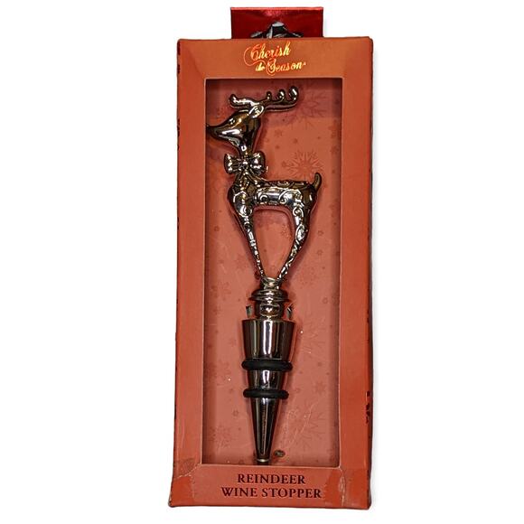 NWT Cherish The Season Metal & Rubber Reindeer w/Bow Filigree Wine Stopper - Picture 1 of 5